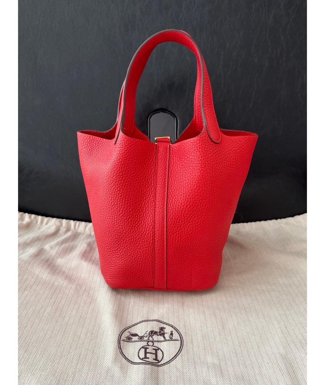 HERMES Красная кожаная сумка с короткими ручками, фото 2