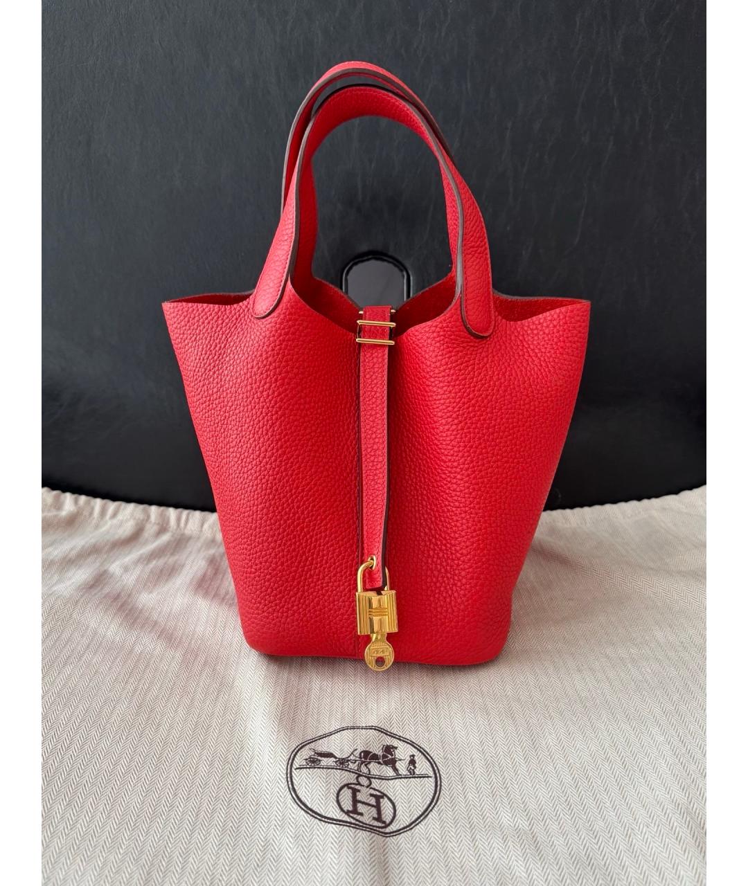 HERMES Красная кожаная сумка с короткими ручками, фото 3