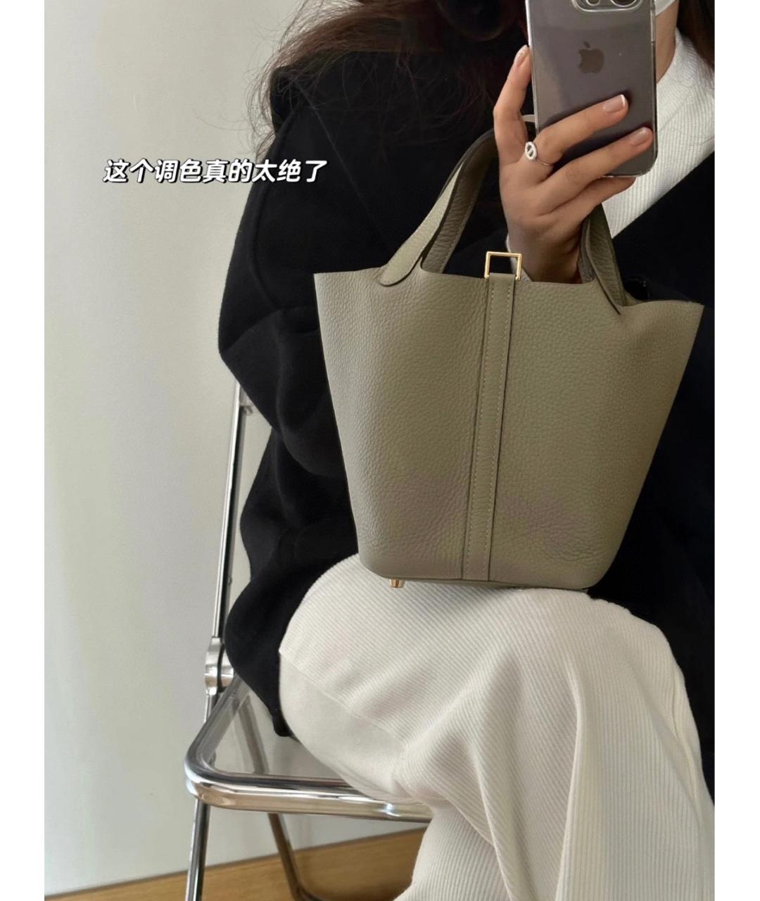 HERMES Зеленая кожаная сумка тоут, фото 3