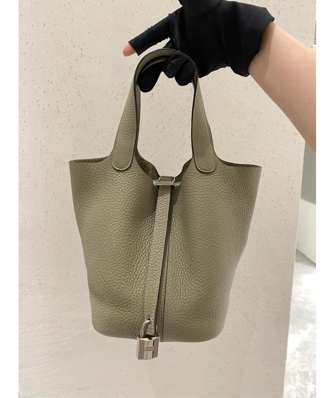 HERMES Зеленая кожаная сумка тоут, фото 4