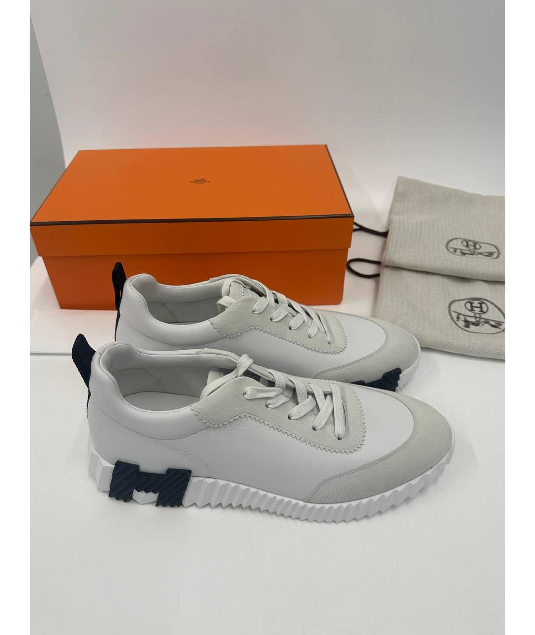 HERMES Серые кожаные низкие кроссовки / кеды, фото 4