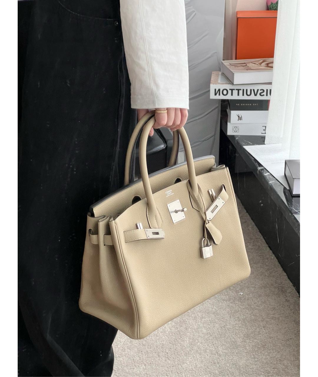 HERMES Бежевая кожаная сумка с короткими ручками, фото 8
