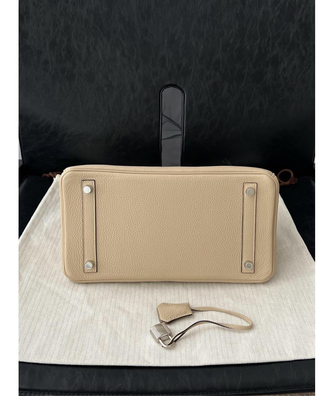 HERMES Бежевая кожаная сумка с короткими ручками, фото 5
