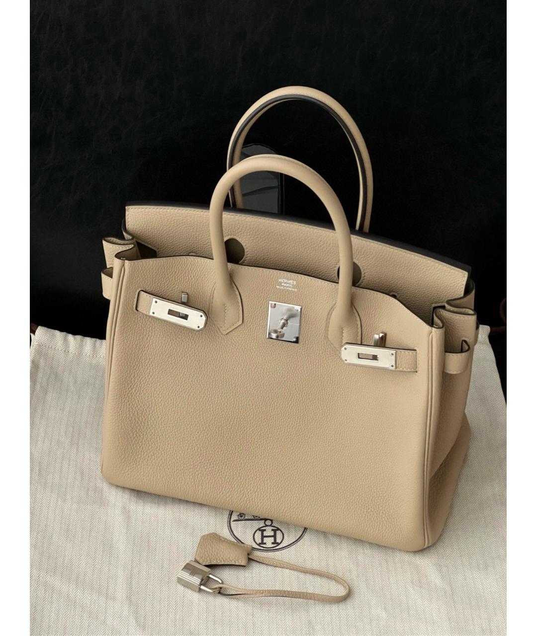 HERMES Бежевая кожаная сумка с короткими ручками, фото 6