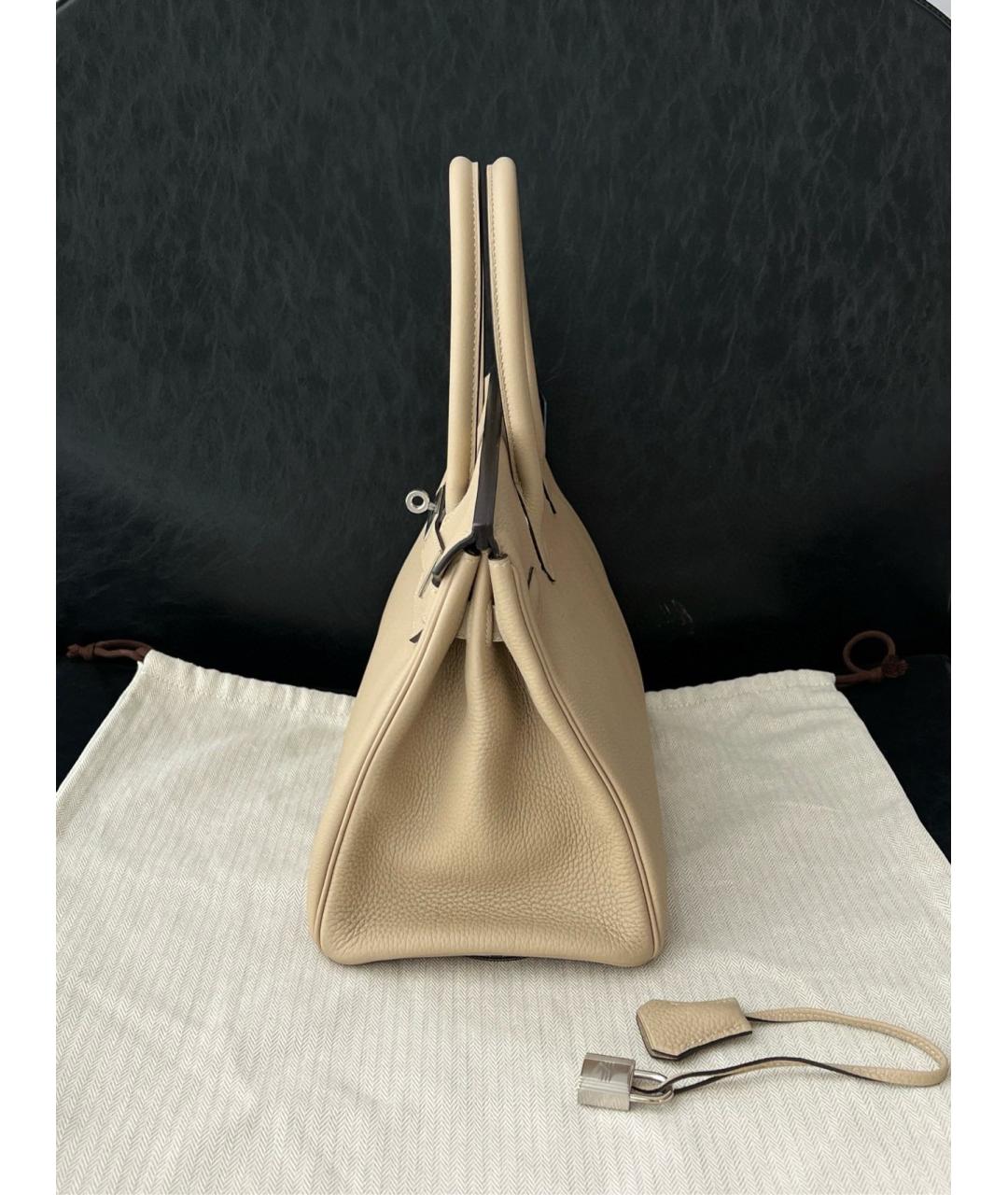 HERMES Бежевая кожаная сумка с короткими ручками, фото 3