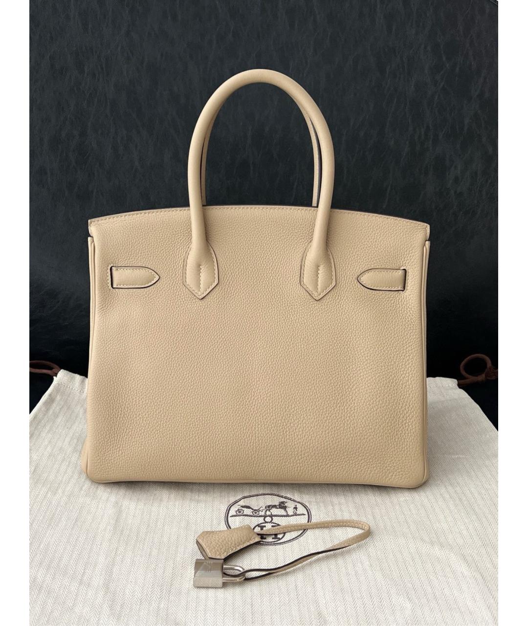 HERMES Бежевая кожаная сумка с короткими ручками, фото 2