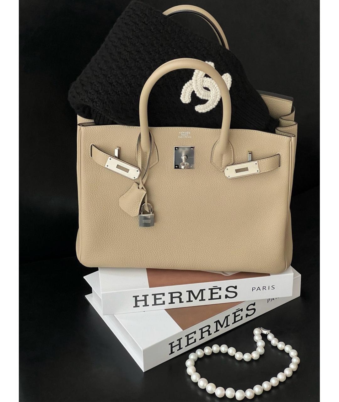 HERMES Бежевая кожаная сумка с короткими ручками, фото 7