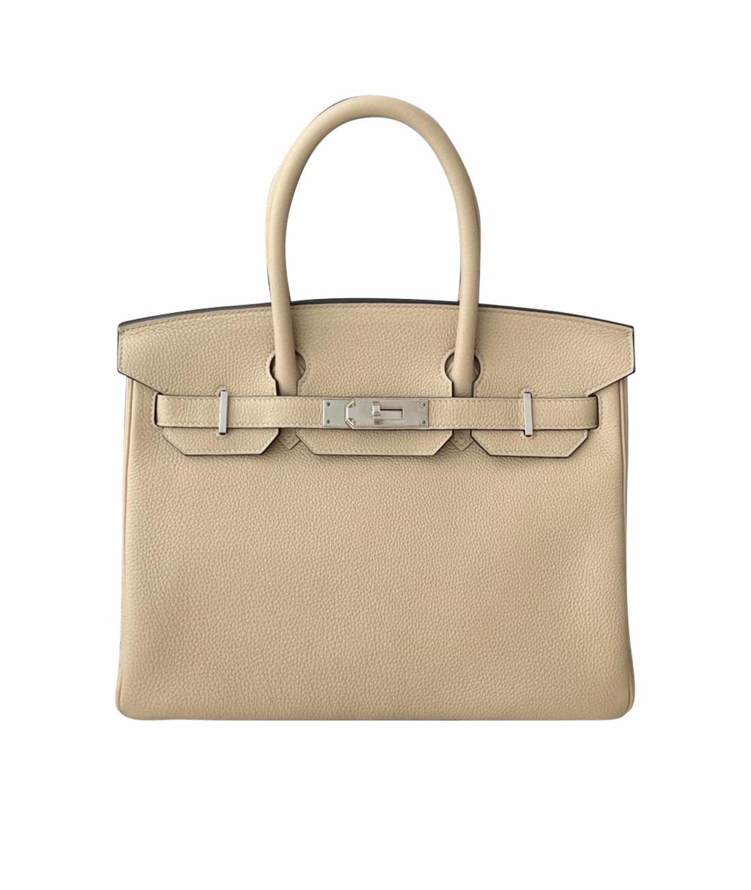 HERMES Бежевая кожаная сумка с короткими ручками, фото 1