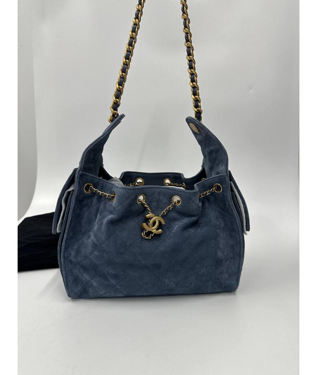 CHANEL Голубая замшевая сумка с короткими ручками, фото 5