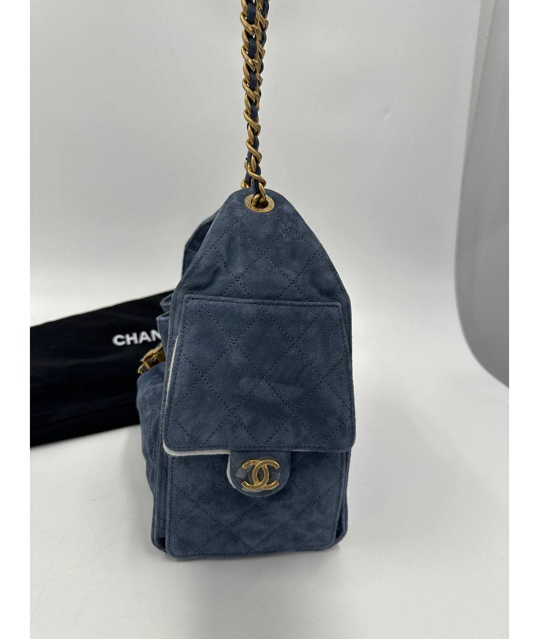 CHANEL Голубая замшевая сумка с короткими ручками, фото 2
