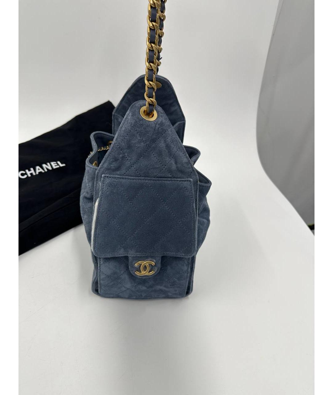 CHANEL Голубая замшевая сумка с короткими ручками, фото 4