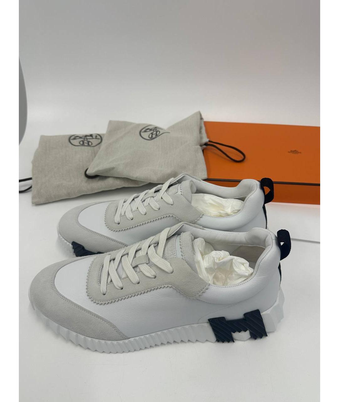 HERMES Серые кожаные низкие кроссовки / кеды, фото 4