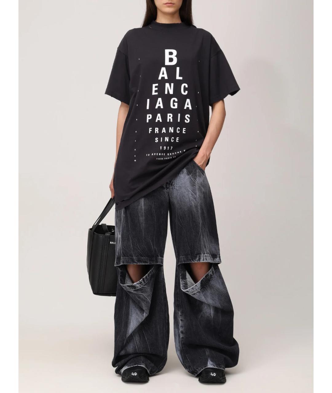 BALENCIAGA Черная хлопковая футболка, фото 2