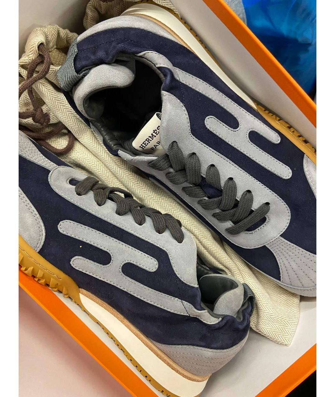 HERMES Синие замшевые кроссовки, фото 3