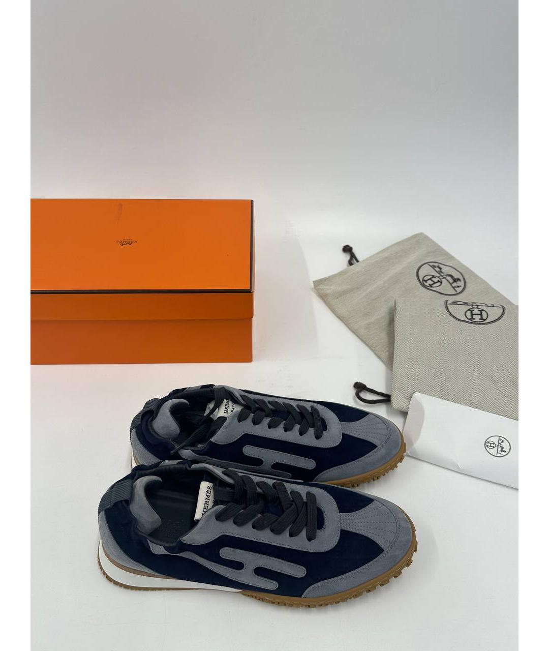 HERMES Синие замшевые кроссовки, фото 2