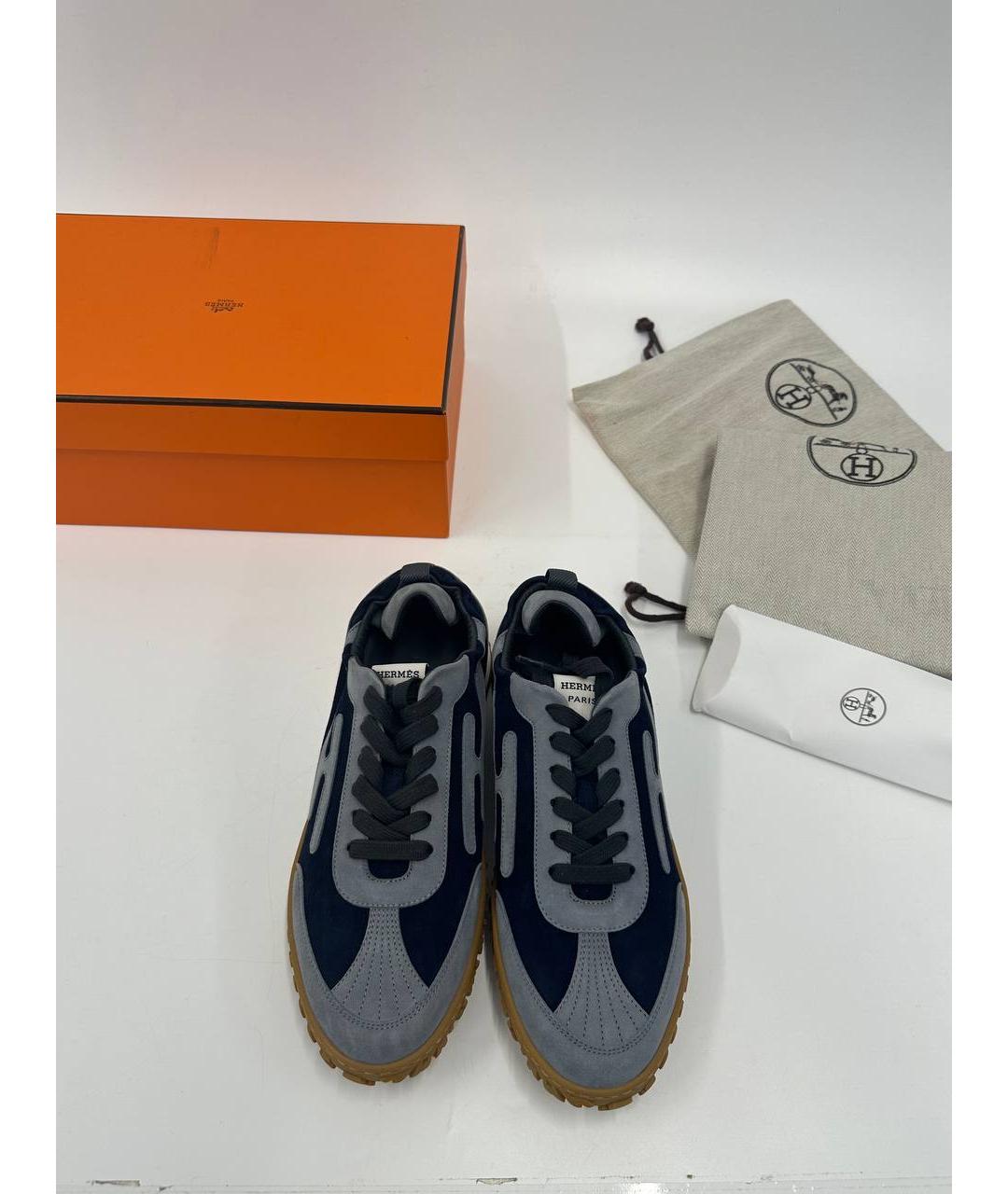 HERMES Синие замшевые кроссовки, фото 4
