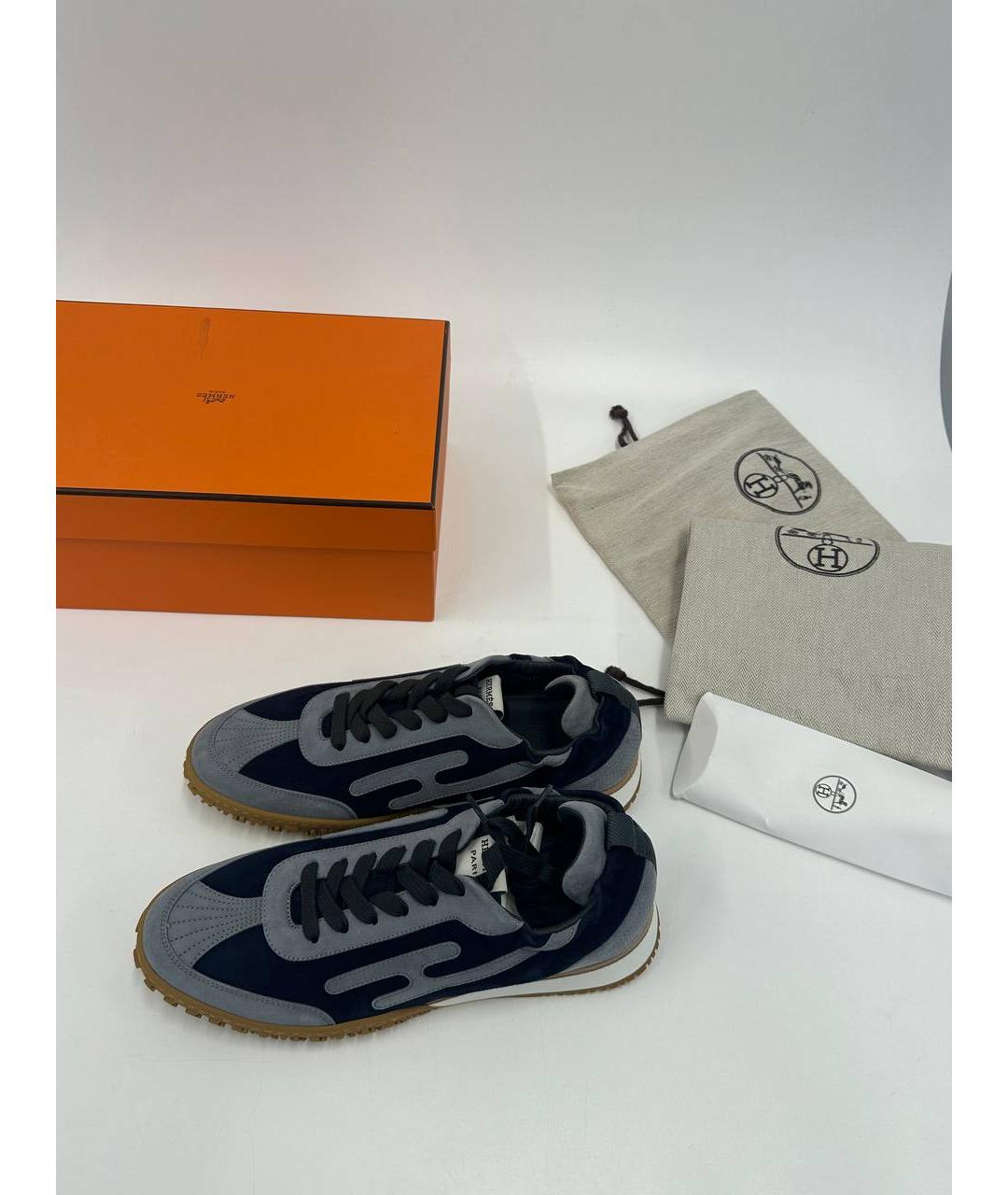 HERMES Синие замшевые кроссовки, фото 5