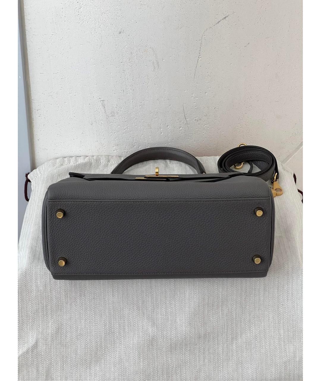 HERMES Серая кожаная сумка с короткими ручками, фото 4
