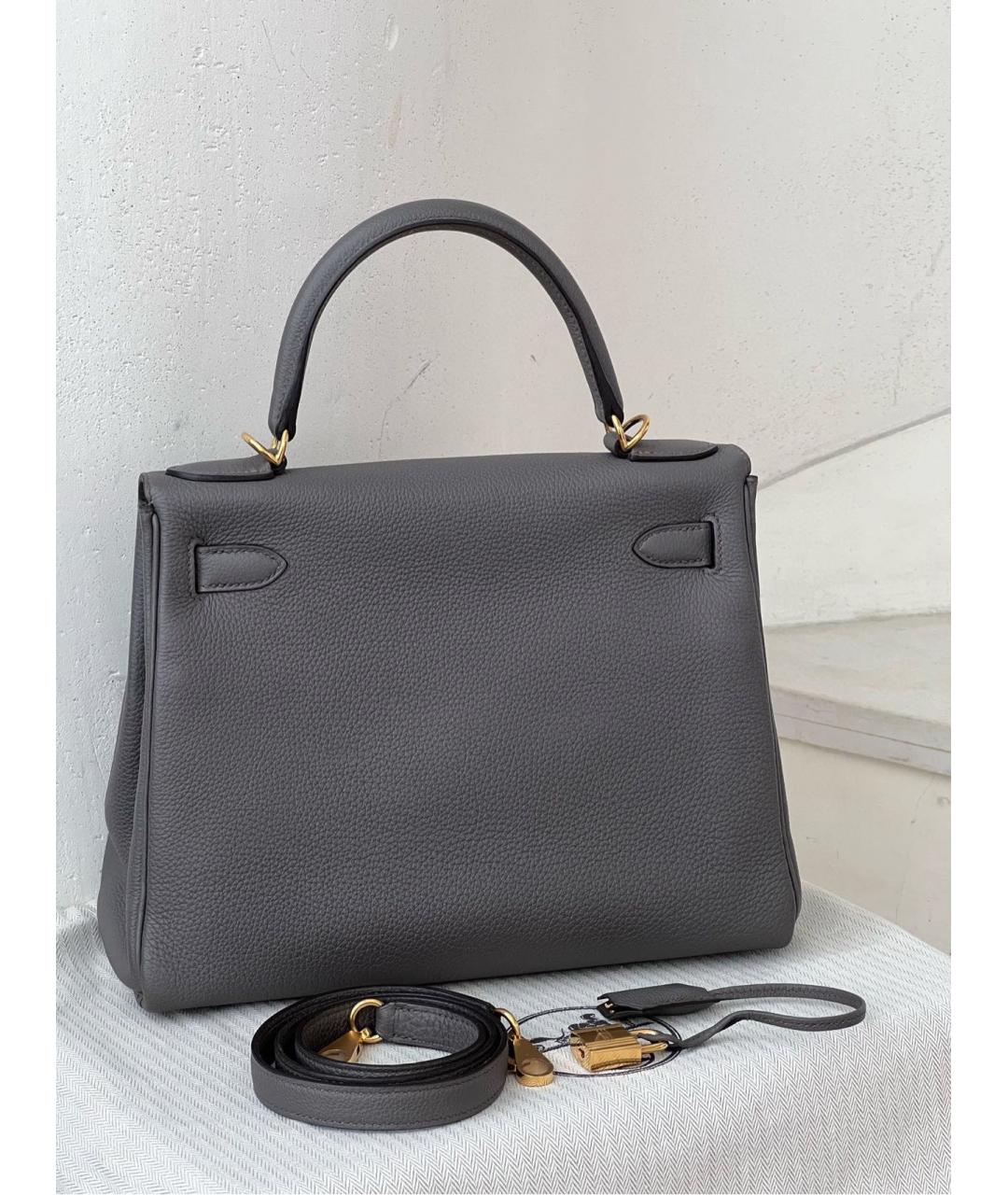 HERMES Серая кожаная сумка с короткими ручками, фото 2