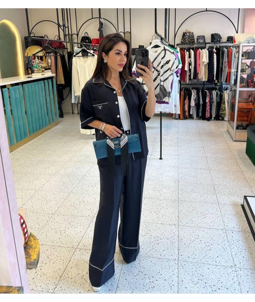 PRADA Темно-синий шелковый костюм с брюками, фото 7