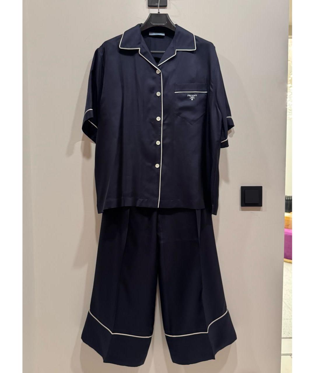PRADA Темно-синий шелковый костюм с брюками, фото 3