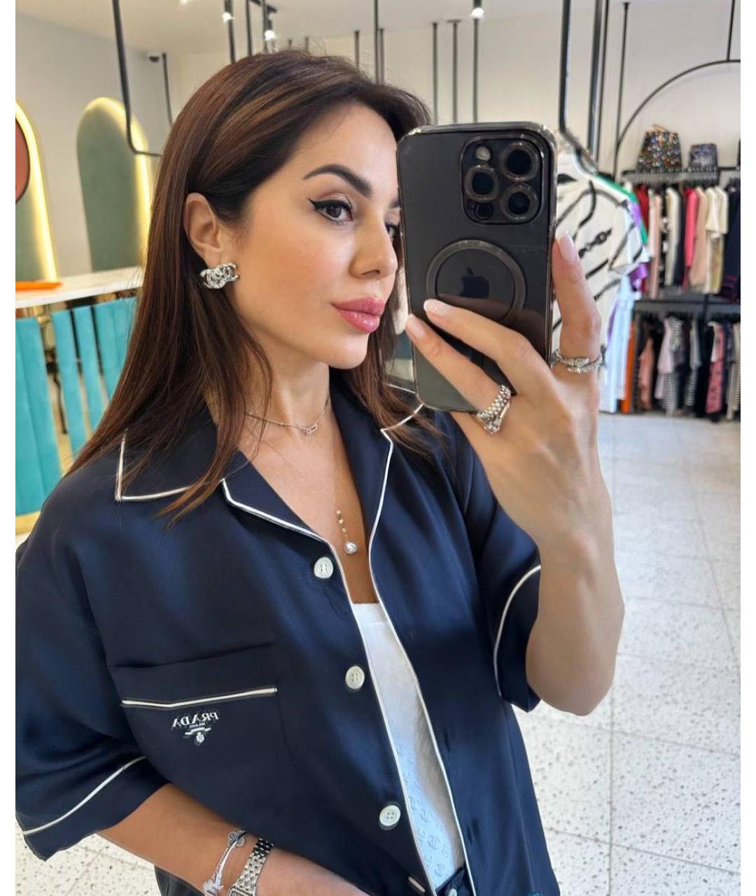 PRADA Темно-синий шелковый костюм с брюками, фото 8