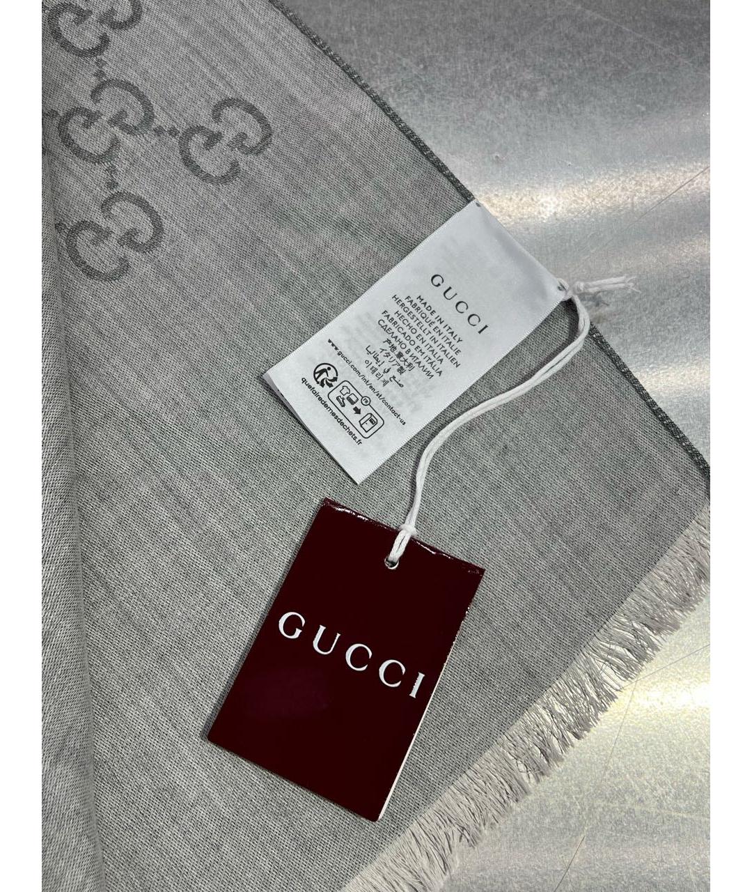 GUCCI Серый шерстяной платок, фото 2