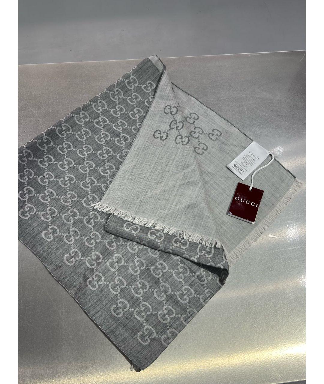 GUCCI Серый шерстяной платок, фото 6