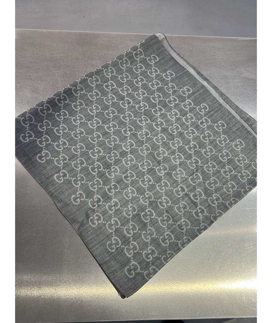 GUCCI Серый шерстяной платок, фото 4