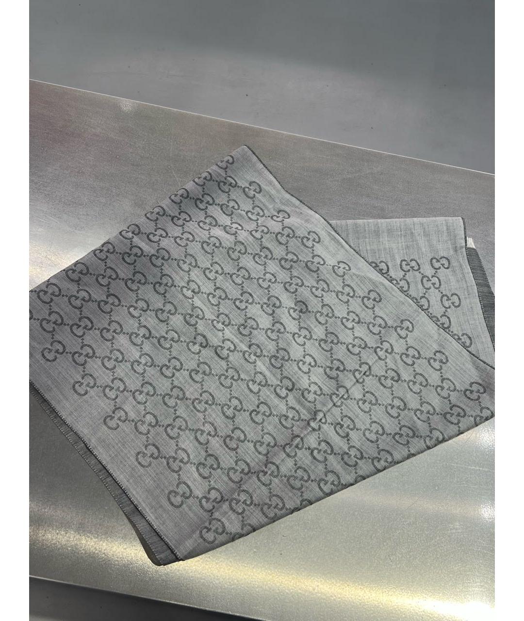 GUCCI Серый шерстяной платок, фото 5