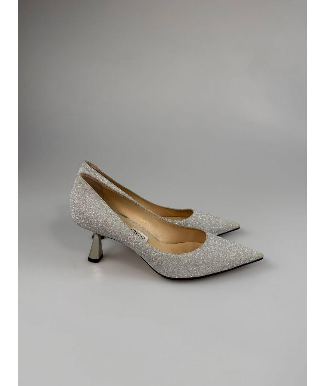 JIMMY CHOO Серебряные кожаные лодочки на низком каблуке, фото 2