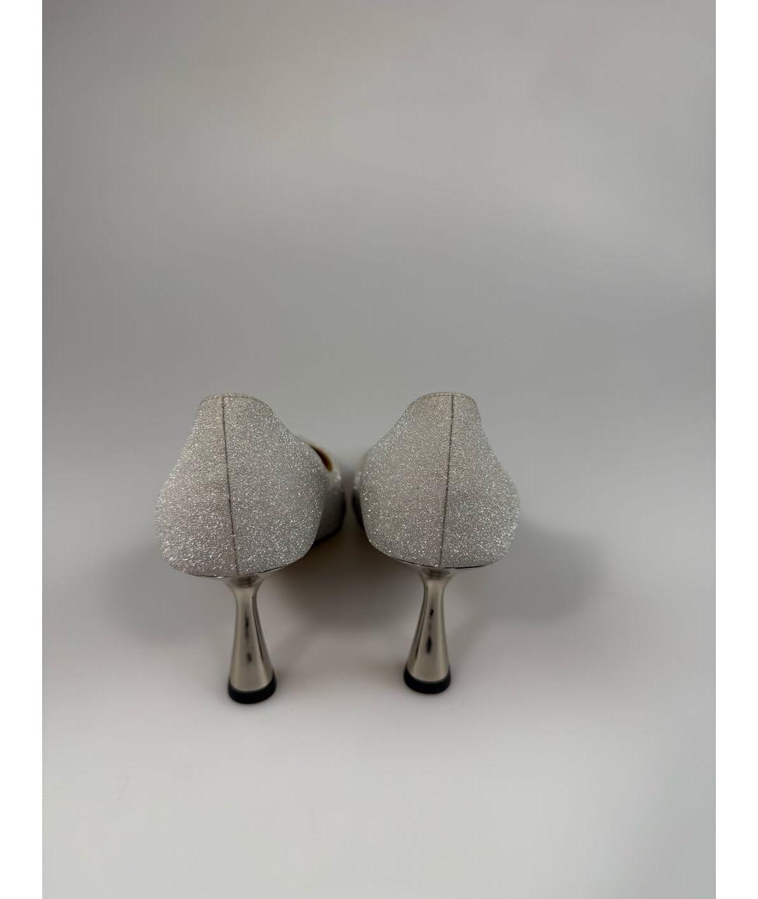 JIMMY CHOO Серебряные кожаные лодочки на низком каблуке, фото 3