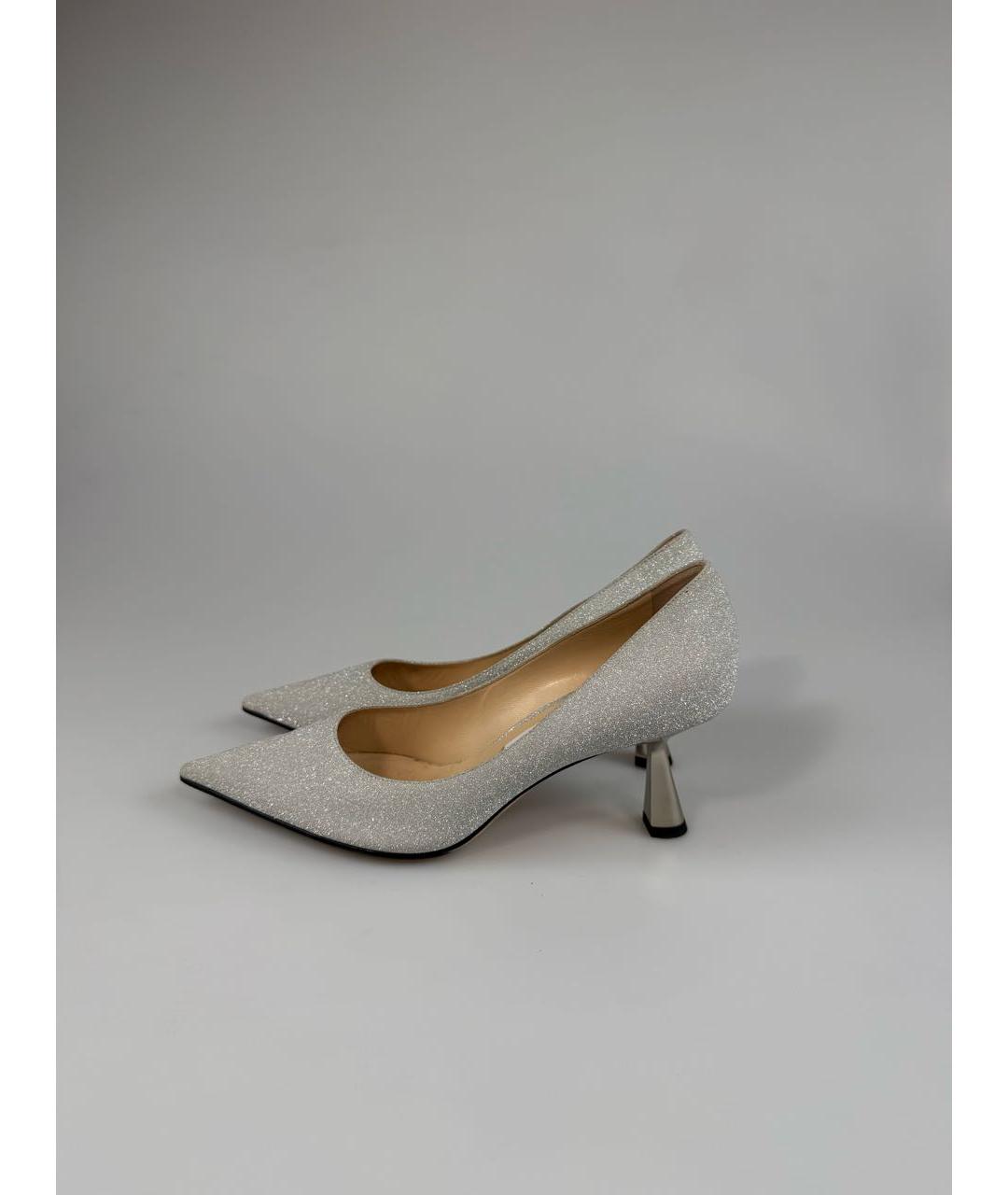 JIMMY CHOO Серебряные кожаные лодочки на низком каблуке, фото 6