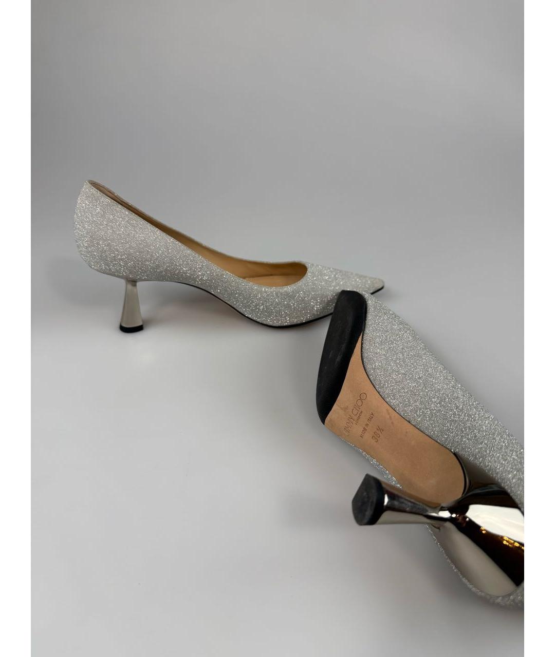 JIMMY CHOO Серебряные кожаные лодочки на низком каблуке, фото 4