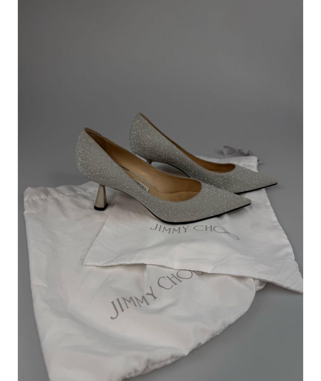 JIMMY CHOO Серебряные кожаные лодочки на низком каблуке, фото 5