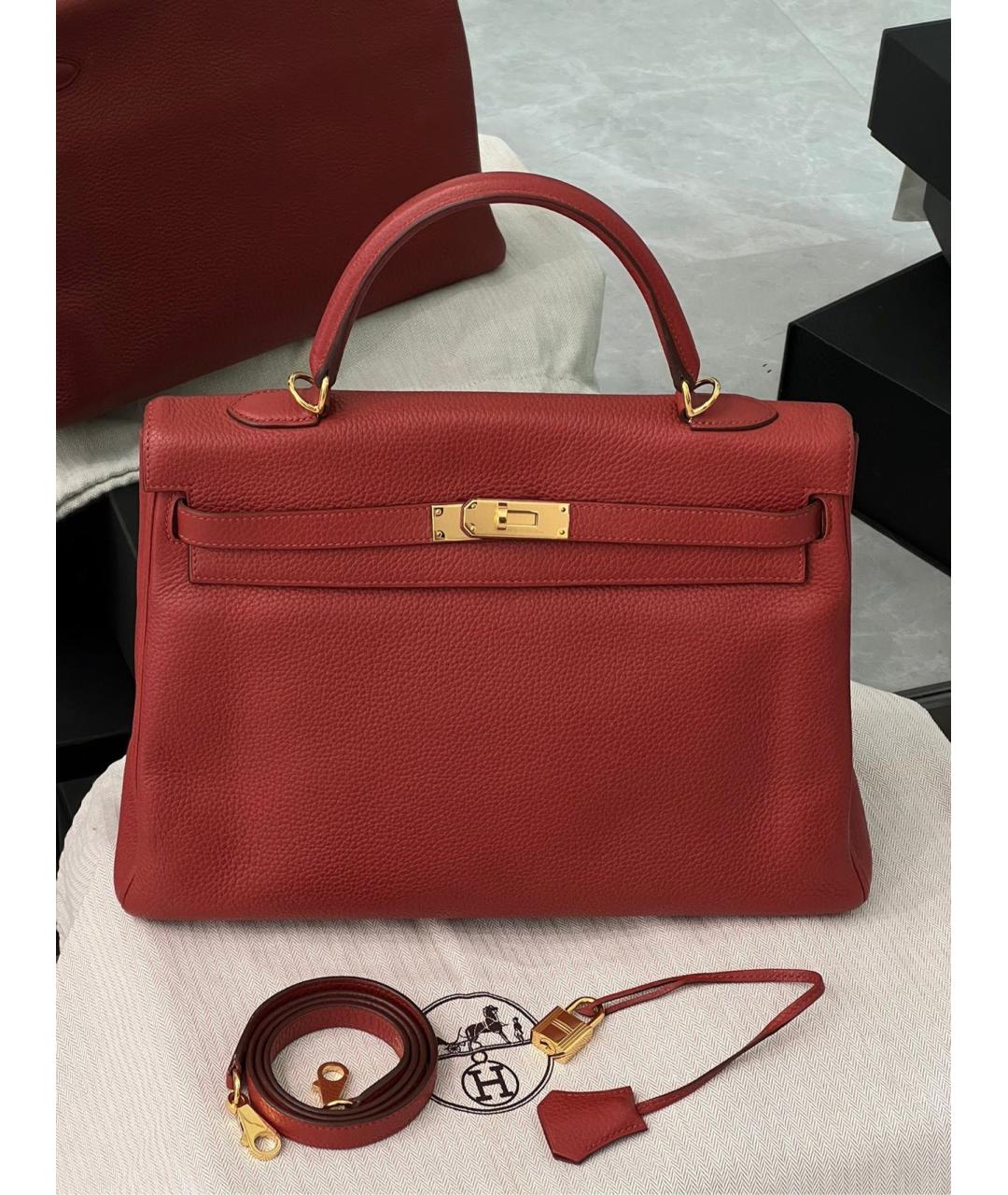 HERMES Красная кожаная сумка с короткими ручками, фото 10