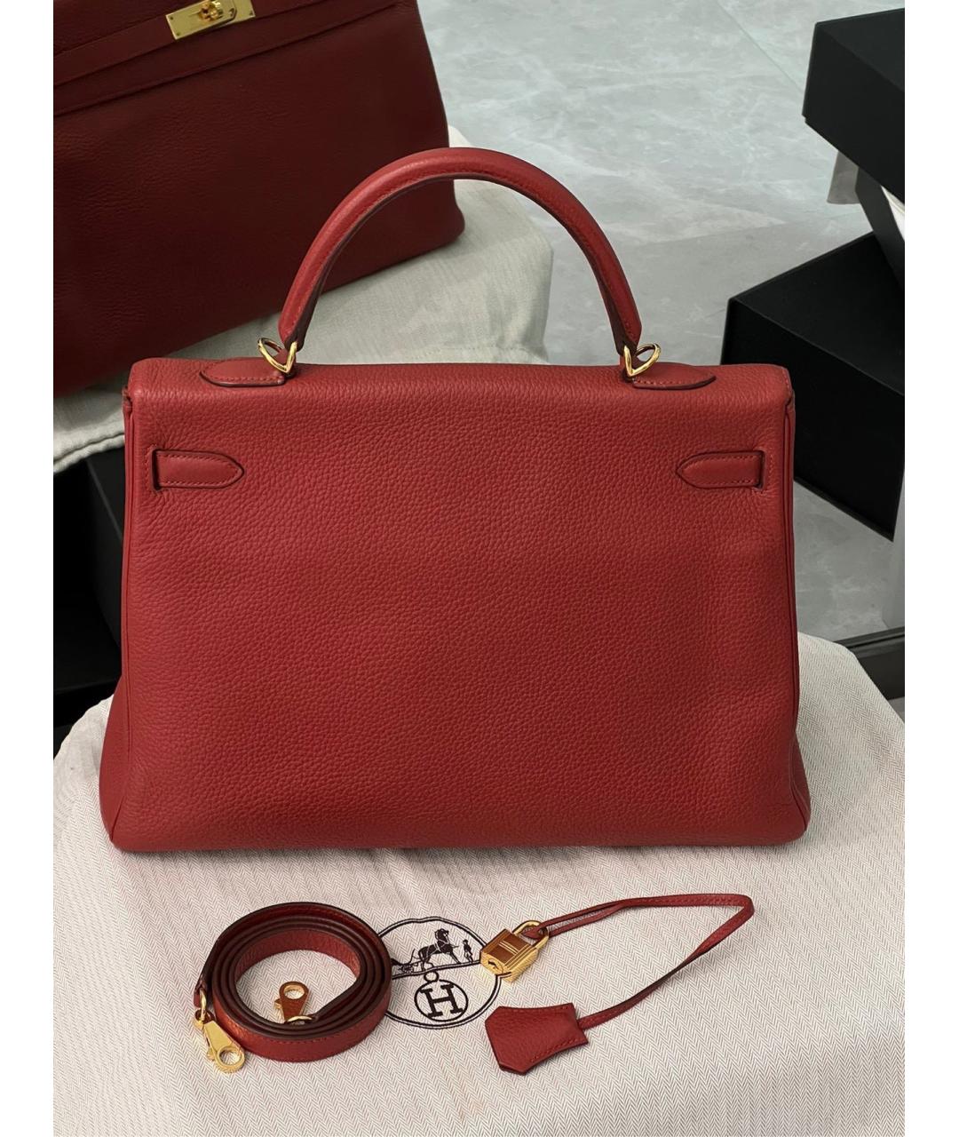 HERMES Красная кожаная сумка с короткими ручками, фото 2