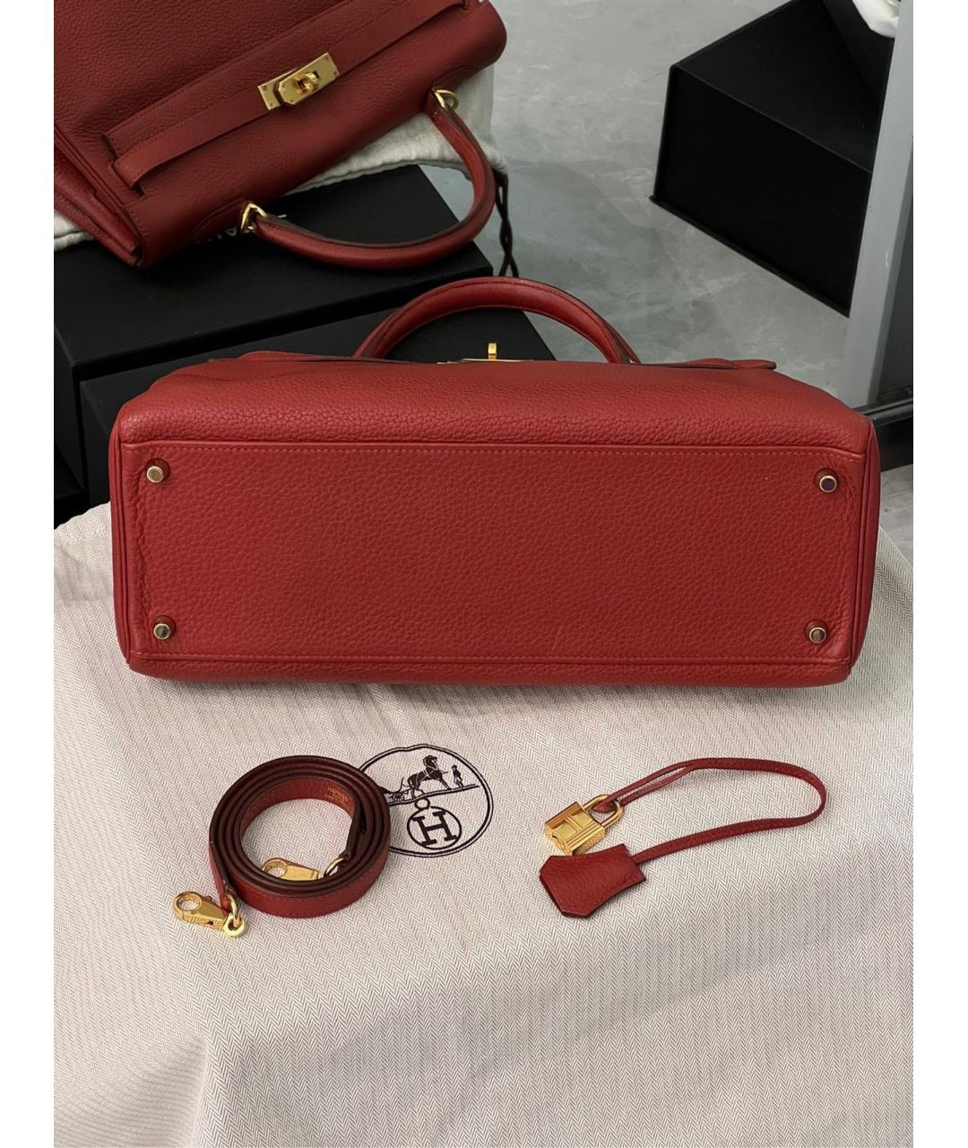 HERMES Красная кожаная сумка с короткими ручками, фото 5