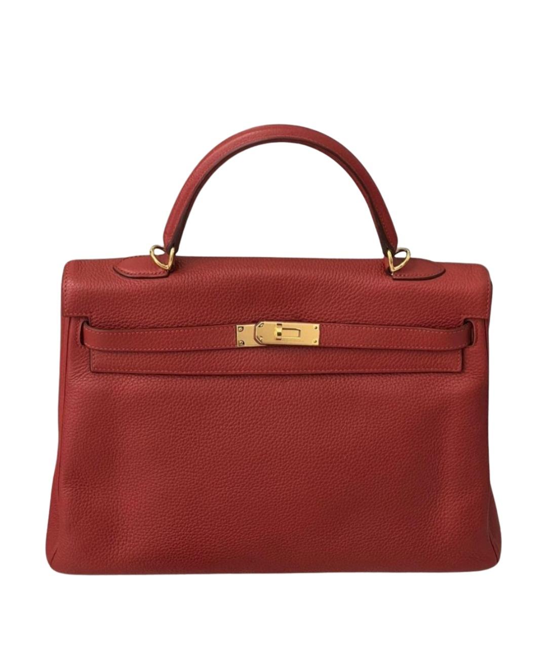 HERMES Красная кожаная сумка с короткими ручками, фото 1