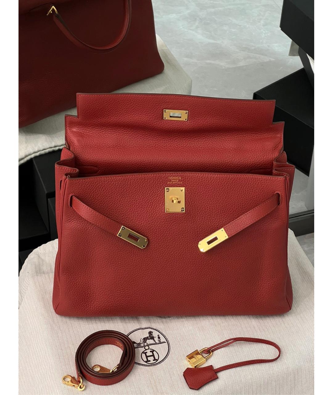 HERMES Красная кожаная сумка с короткими ручками, фото 8