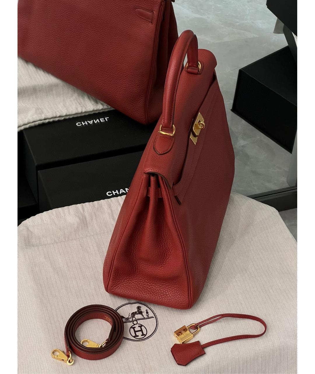 HERMES Красная кожаная сумка с короткими ручками, фото 4