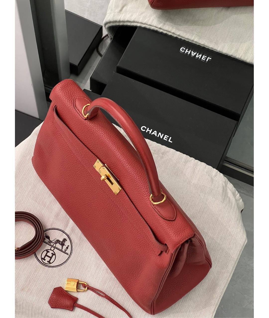 HERMES Красная кожаная сумка с короткими ручками, фото 6