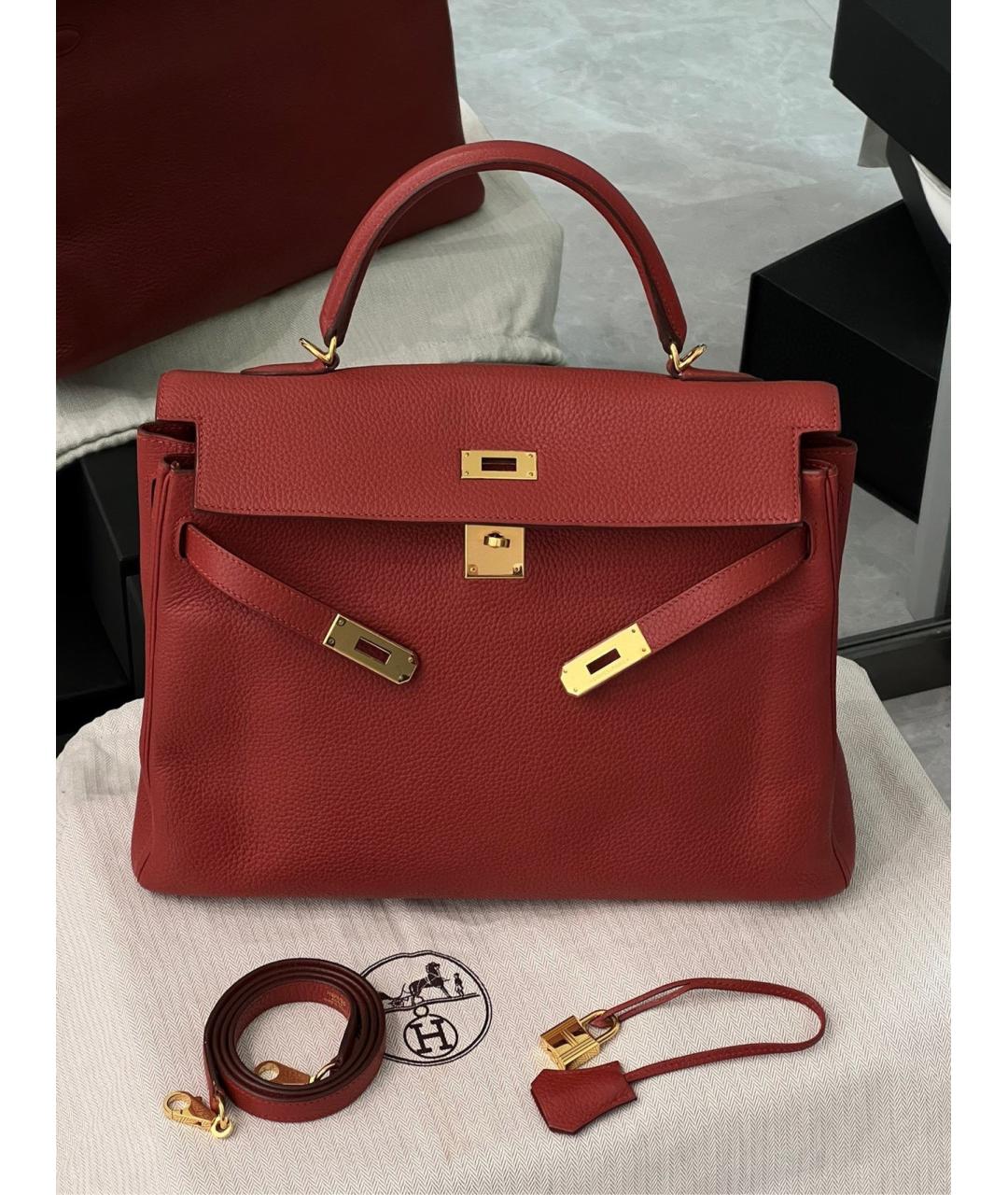 HERMES Красная кожаная сумка с короткими ручками, фото 7