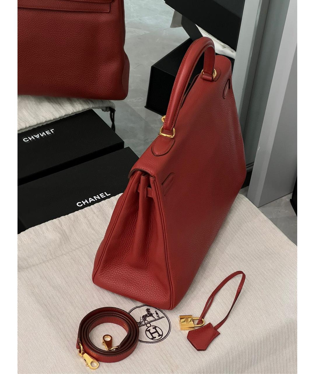 HERMES Красная кожаная сумка с короткими ручками, фото 3