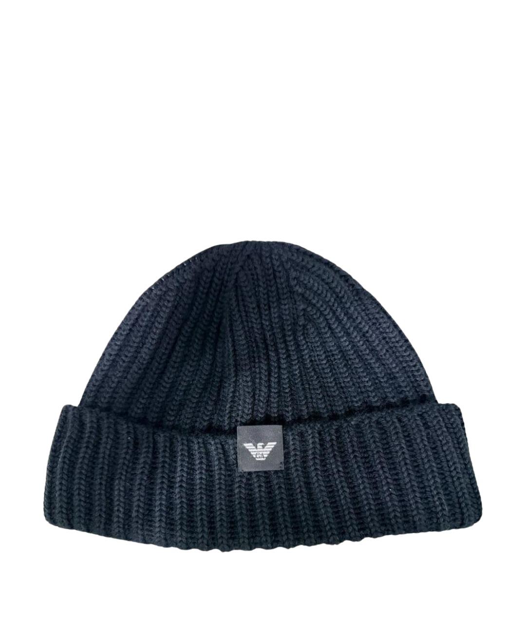 EMPORIO ARMANI Черная шерстяная шапка, фото 1
