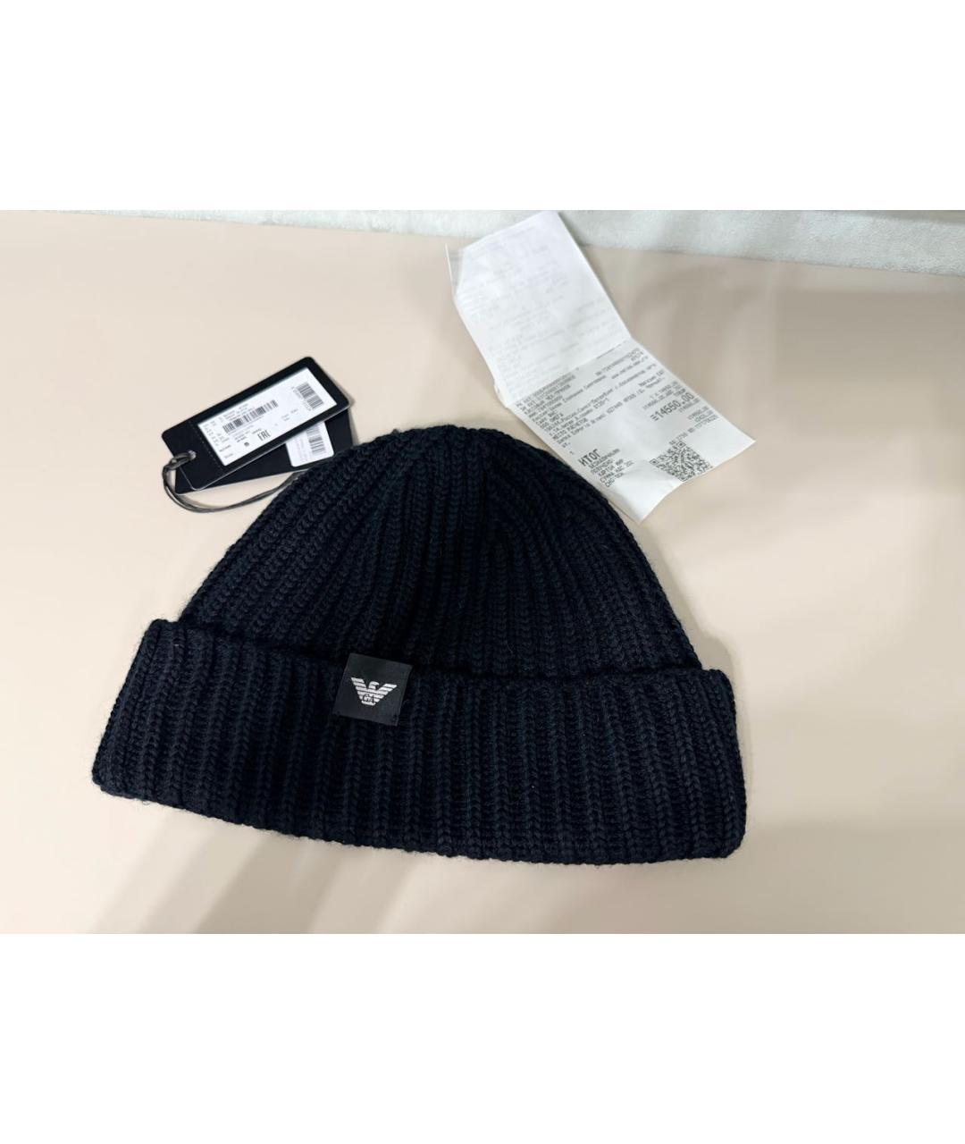 EMPORIO ARMANI Черная шерстяная шапка, фото 5