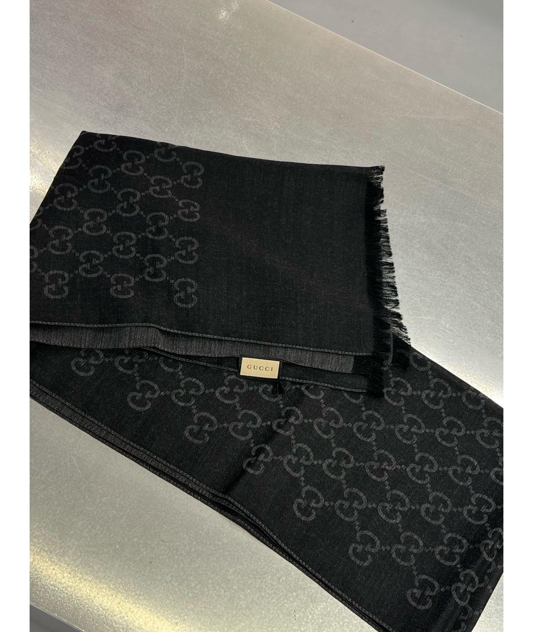 GUCCI Антрацитовый шерстяной платок, фото 5