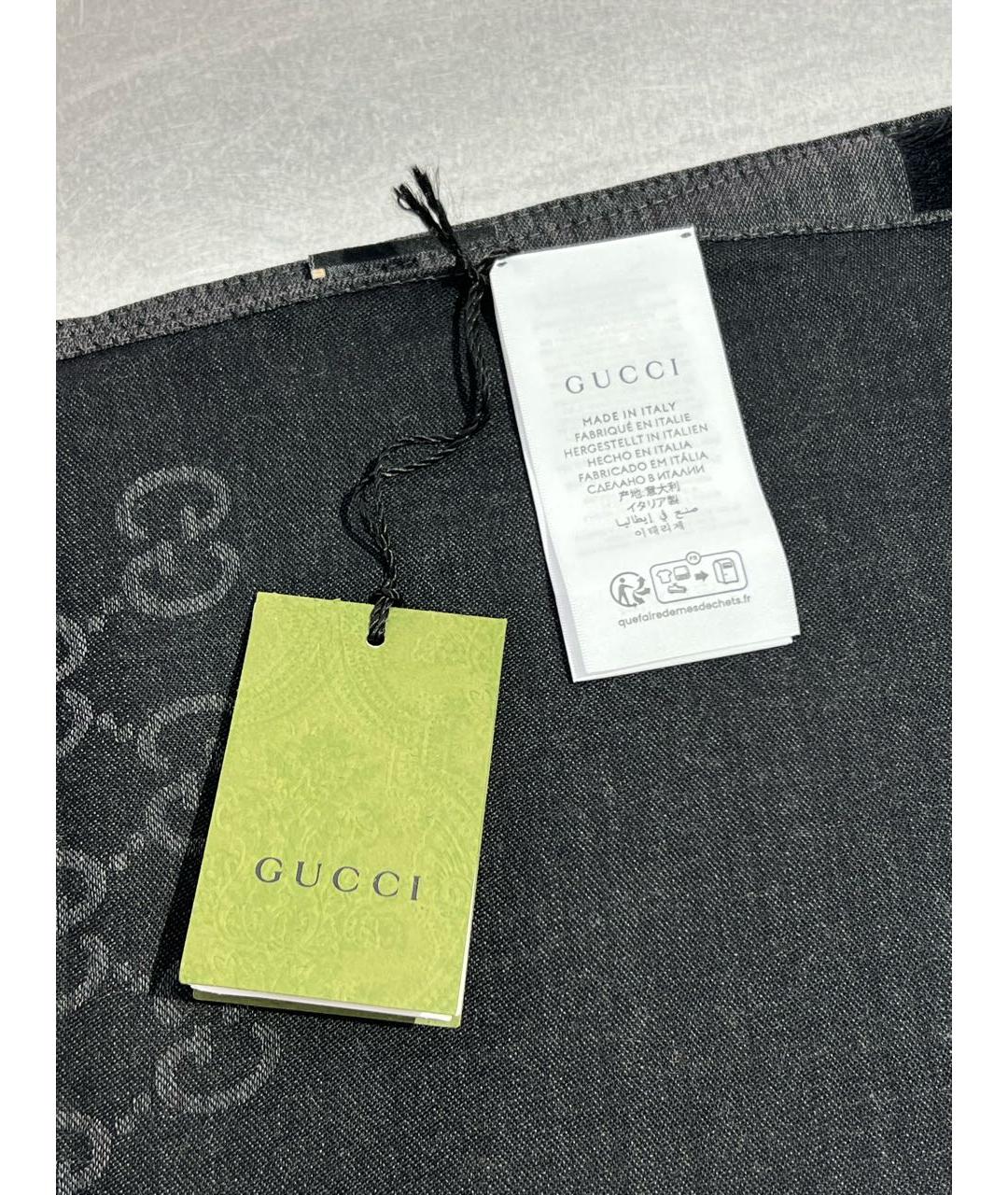 GUCCI Антрацитовый шерстяной платок, фото 3