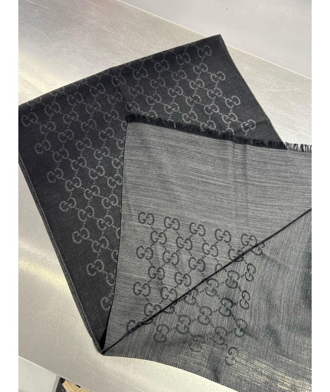 GUCCI Антрацитовый шерстяной платок, фото 2