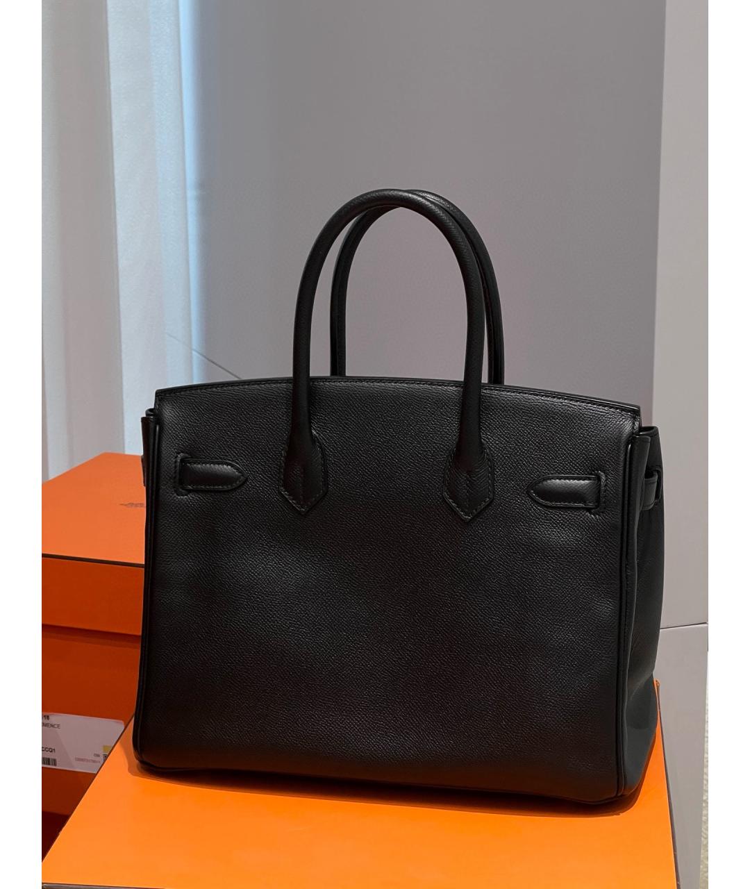 HERMES Черная кожаная сумка с короткими ручками, фото 2